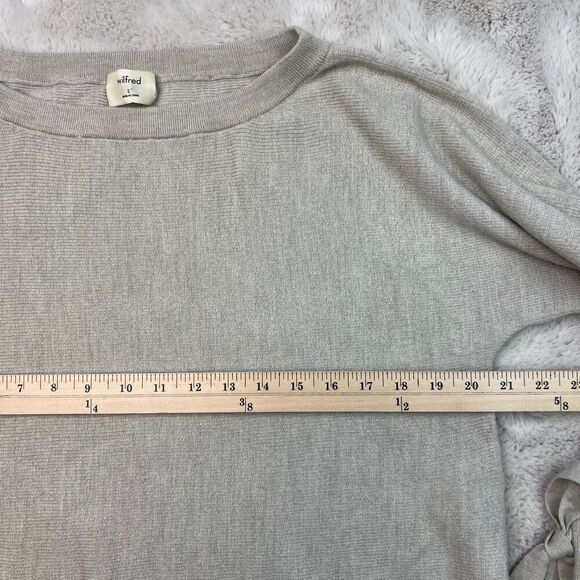 Aritzia Wilfred 100% Merino Wool Emmy Crop Beige Tie Sleeve Scoop Neck Sweater S - Picture 8 of 12